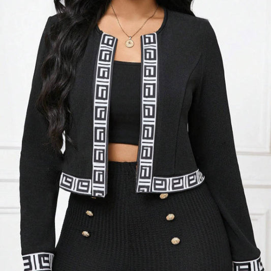 Ladies' Open Collar Printed Long Sleeved Suit Jacket