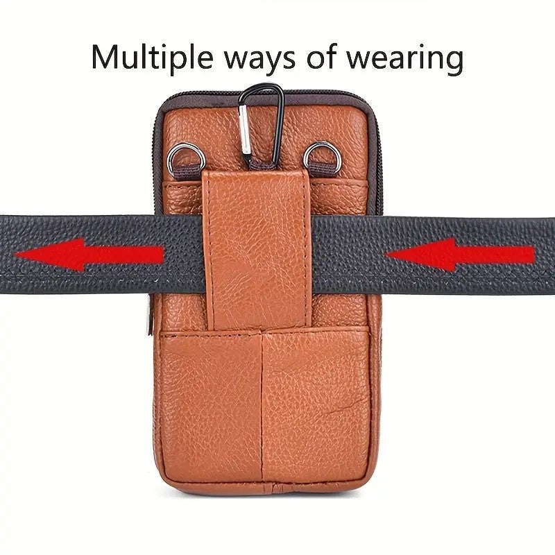 Leather Cell Phone Shoulder Holster,Hip Bum Pack Pouch For Men,Vertical Holster Belt Clip Pouch,Carrying Case With Card Slots Compatible With