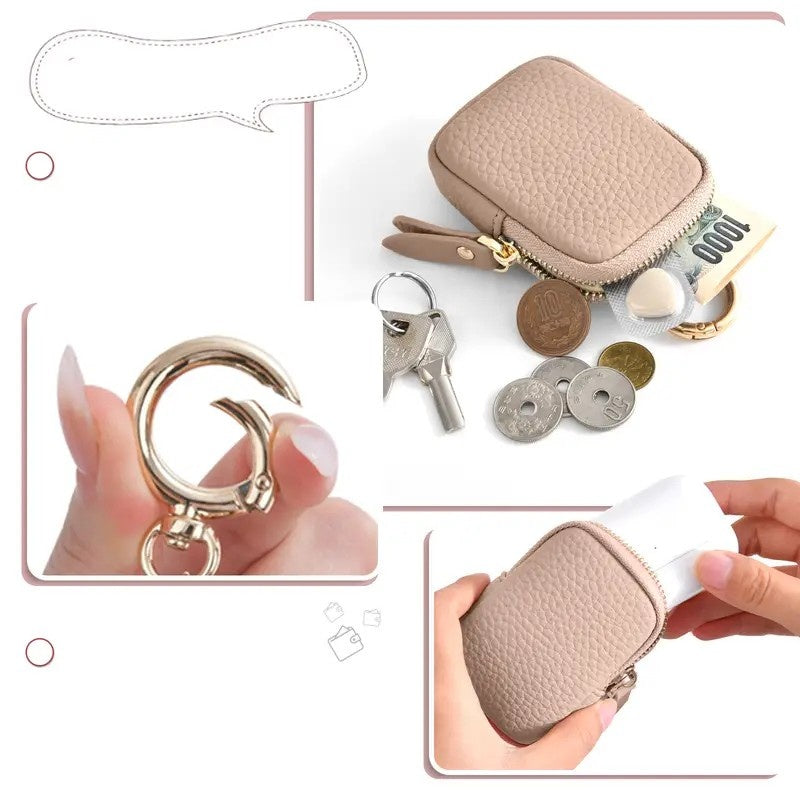 Leather Coin Purse, Small Change Purse Keychain Wallet For Women, Mini Coin Pouch With Zipper