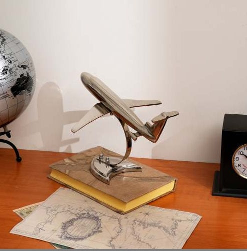 Decorative Retro Aluminum Airplane Sculpture Nickel-Finished Table Accent On-Site