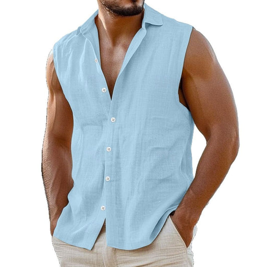 Cotton Linen Lapel Thin Simple Shirt Vest