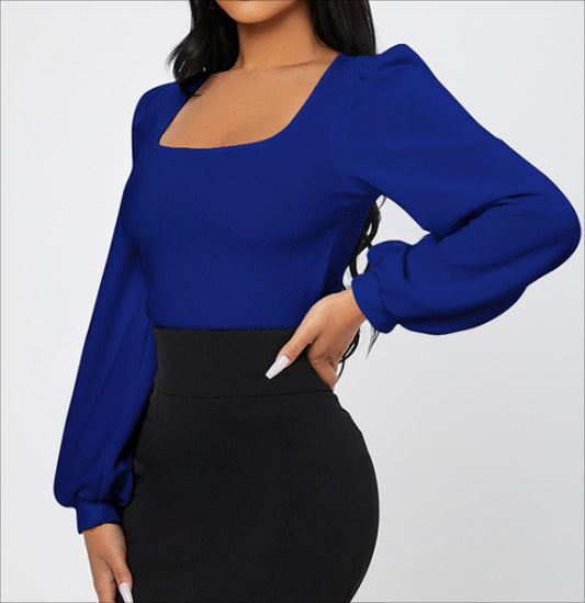 Ladies' Elegant Temperament Versatile Solid Color Long Sleeved Shirt Top