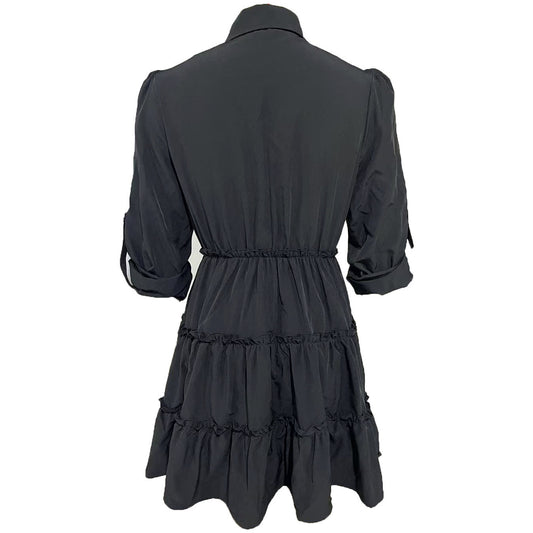 Ladies' Solid Color Casual Versatile Waist Cinched Long Sleeved Breasted Dress