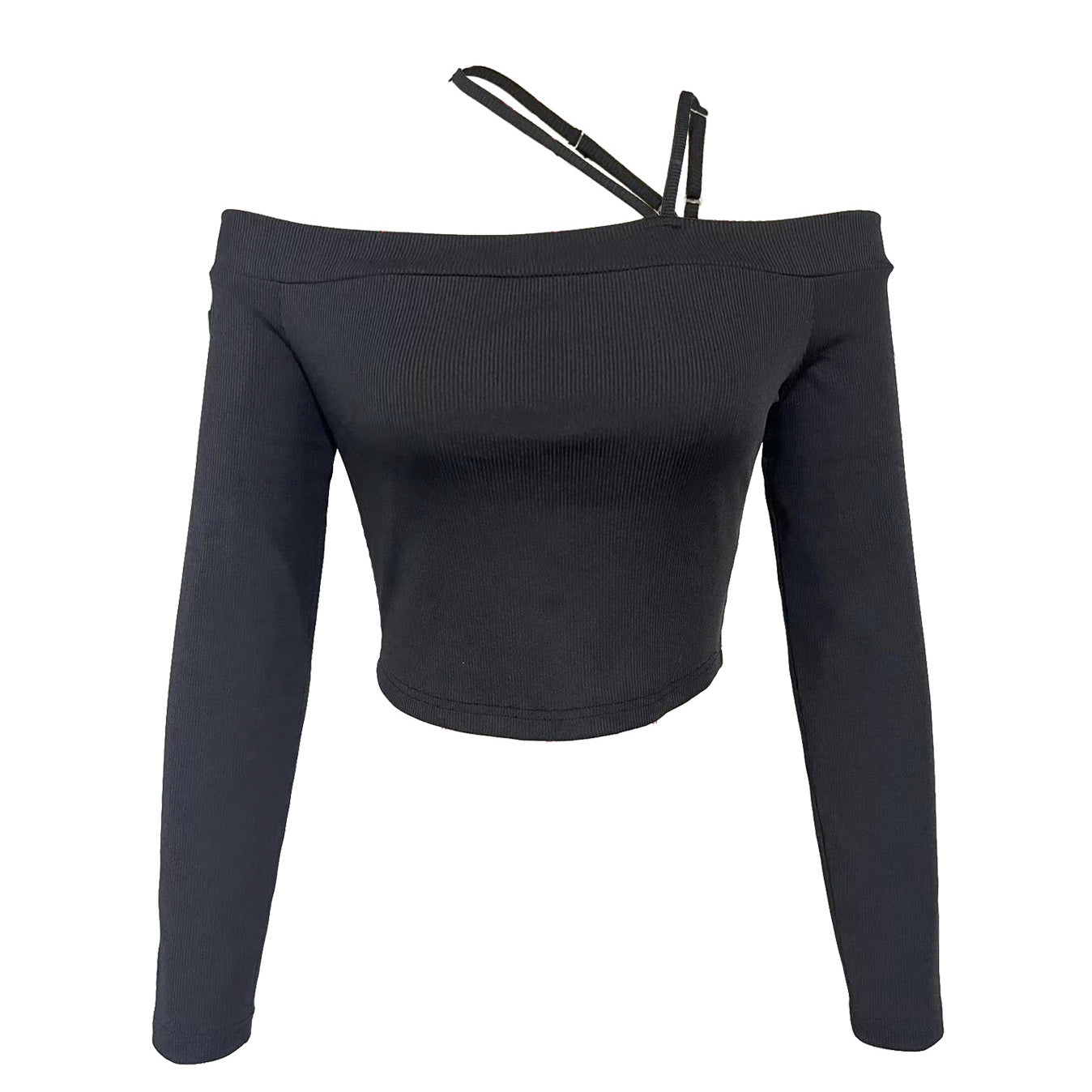 Ladies' Autumn And Winter Fashion Solid Color Sexy Off Shoulder Elegant Versatile Long Sleeved T-shirt Top