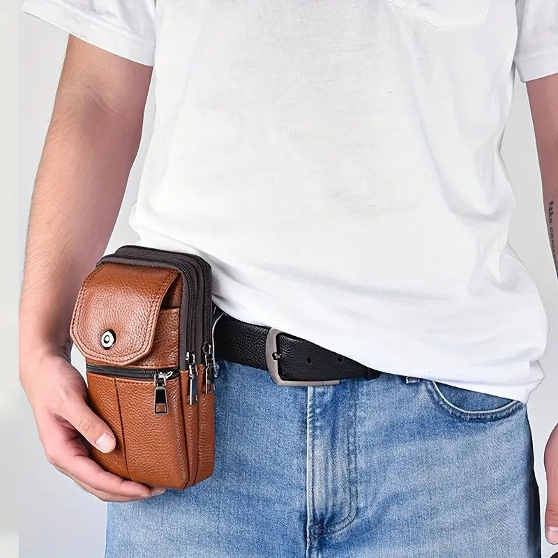 Leather Cell Phone Shoulder Holster,Hip Bum Pack Pouch For Men,Vertical Holster Belt Clip Pouch,Carrying Case With Card Slots Compatible With