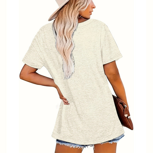 Women's Casual Short Sleeve T-Shirt - Comfortable Round Neck Tee With Slogan Print