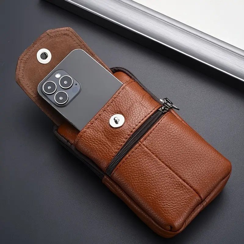 Leather Cell Phone Shoulder Holster,Hip Bum Pack Pouch For Men,Vertical Holster Belt Clip Pouch,Carrying Case With Card Slots Compatible With