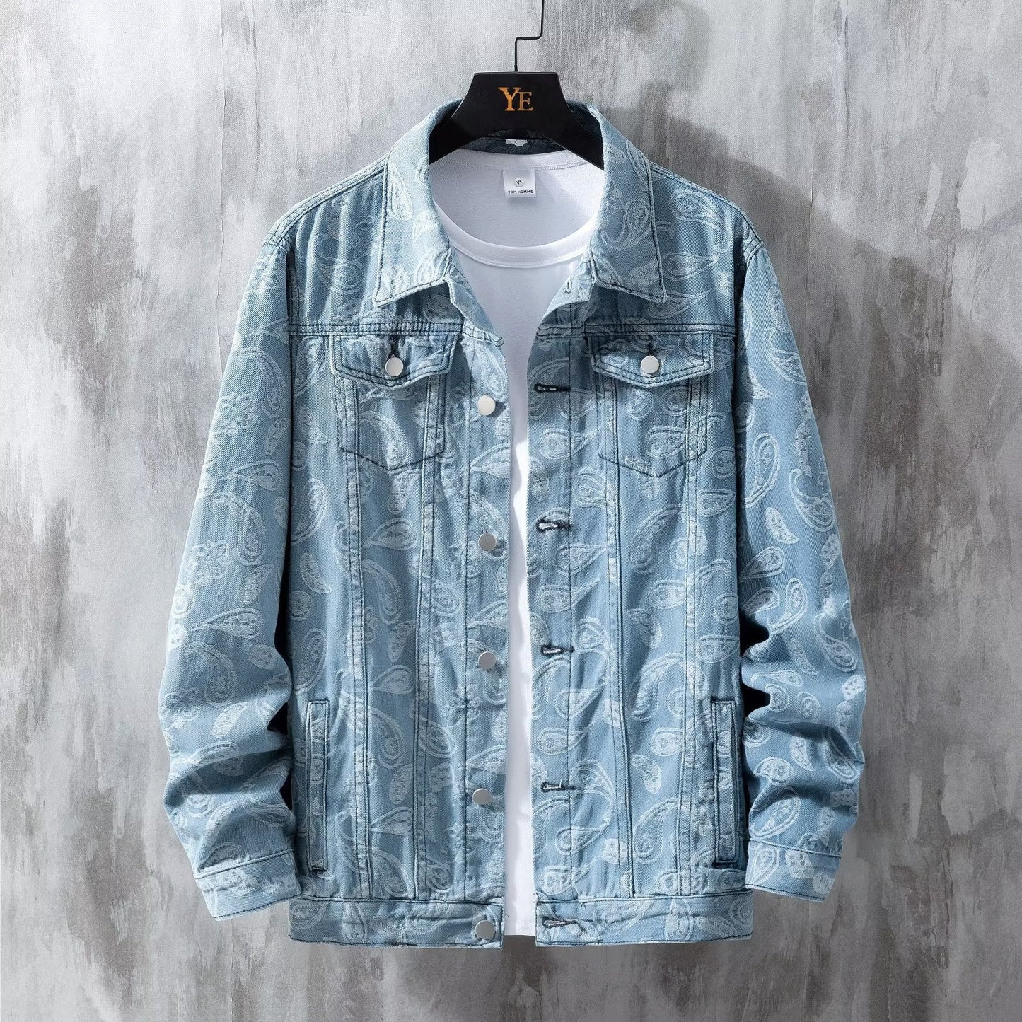 Printed Jacquard Fashion Casual All-matching Personality Trend Men's Coat