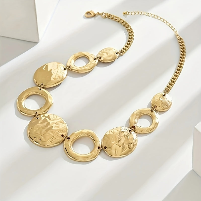 Lxalry Hammered Texture Geometric Gold Necklace, Handmade Layered Statement Jewelry For Women, Modern Artisan Gift For Elegant Everyday & Evening Outfits