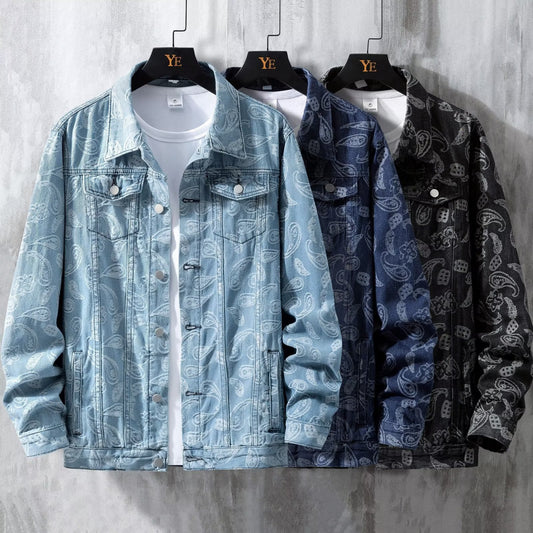 Printed Jacquard Fashion Casual All-matching Personality Trend Men's Coat