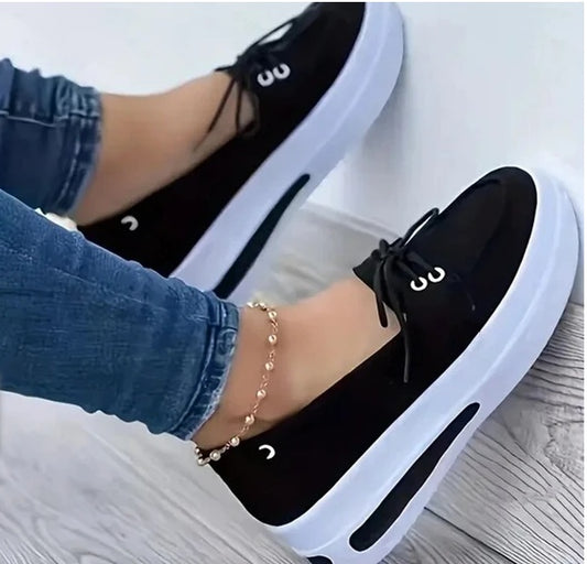 Women Block Shoes Slip On Closed Toe Platform Flat Wedge Casual Lace Up Sneakers