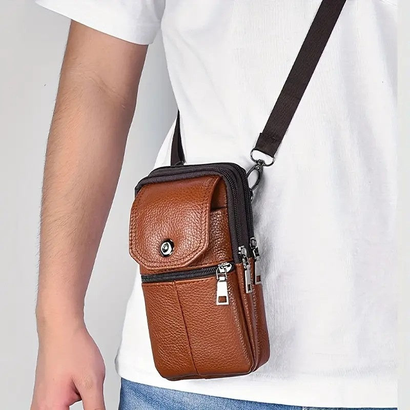 Leather Cell Phone Shoulder Holster,Hip Bum Pack Pouch For Men,Vertical Holster Belt Clip Pouch,Carrying Case With Card Slots Compatible With