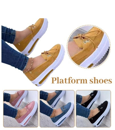 Women Block Shoes Slip On Closed Toe Platform Flat Wedge Casual Lace Up Sneakers