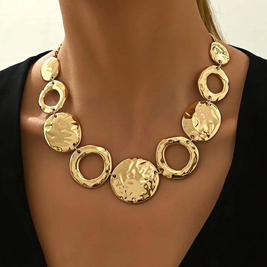 Lxalry Hammered Texture Geometric Gold Necklace, Handmade Layered Statement Jewelry For Women, Modern Artisan Gift For Elegant Everyday & Evening Outfits